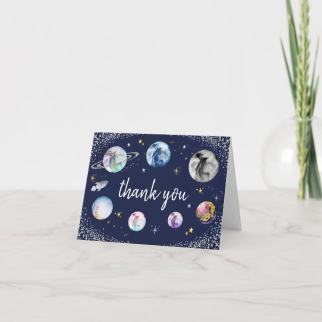 Space Birthday Party  First Trip Around The Sun Thank You Card (Front)