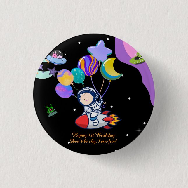 Space Birthday Party | Galaxy Theme Decor Button (Front)