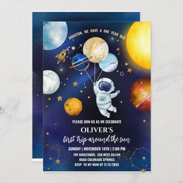 Space Birthday Party Invitation (Front/Back)