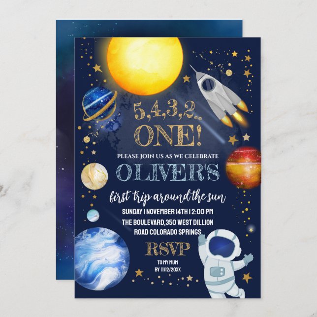 Space Birthday Party Invitation (Front/Back)