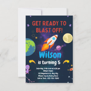 Space Birthday Party Invitation Rocket Ship Invite