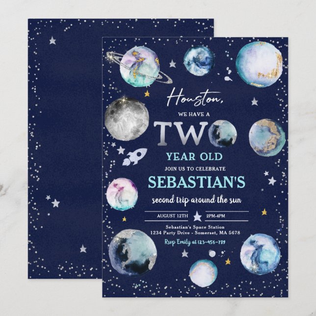 Space Birthday Party Second Trip Around The Sun Invitation (Front/Back)