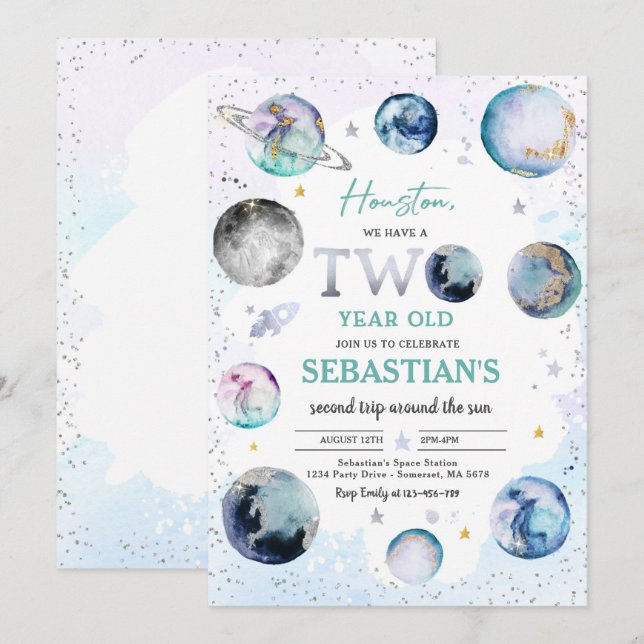 Space Birthday Party Second Trip Around The Sun Invitation (Front/Back)