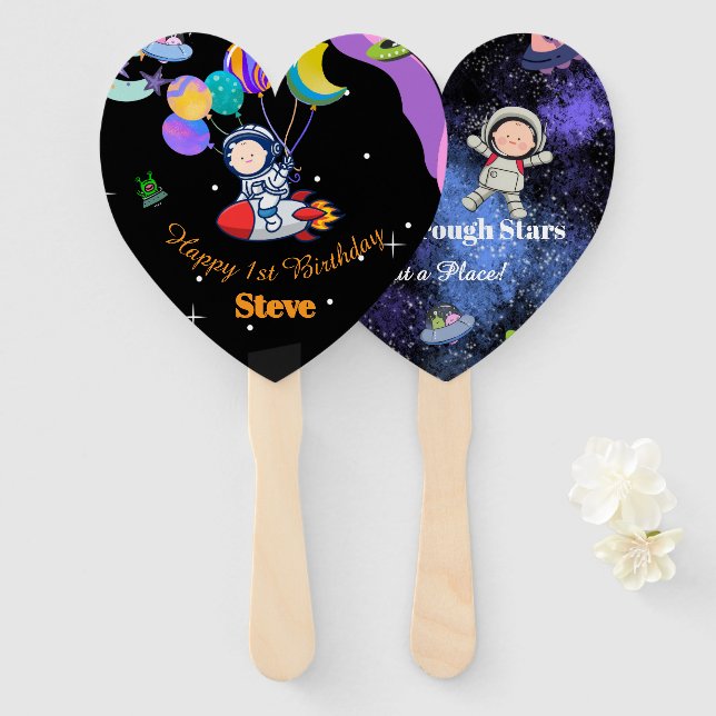 Space Birthday Party Theme Hand Fan (Front and Back)