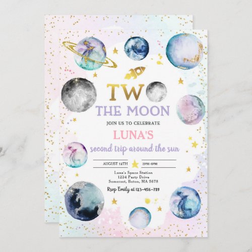 Space Birthday Party Two The Moon 2nd Birthday Invitation Gabriel Angel Design