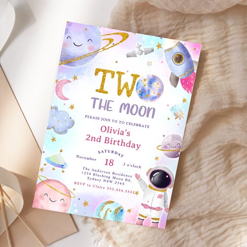 Space Birthday Party Two The Moon 2nd Birthday  Invitation