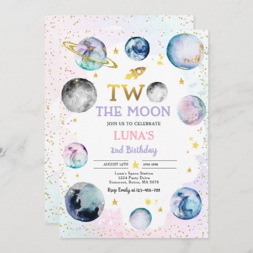 Space Birthday Party Two The Moon 2nd Birthday Invitation