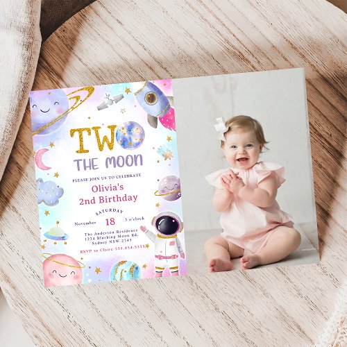 Space Birthday Party Two The Moon Birthday Photo Invitation