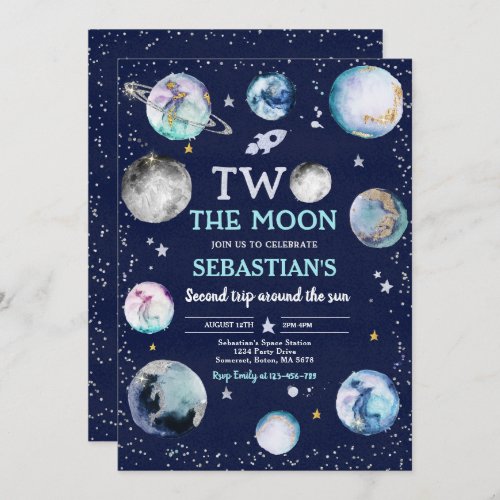 Space Birthday Party Two The Moon Boy 2nd Birthday Invitation