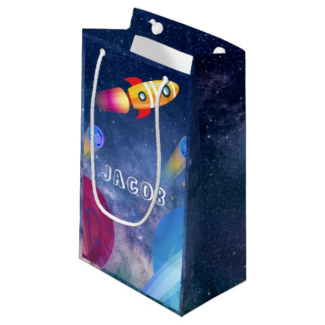 Space Birthday Personalized Small Gift Bag (Front Angled)