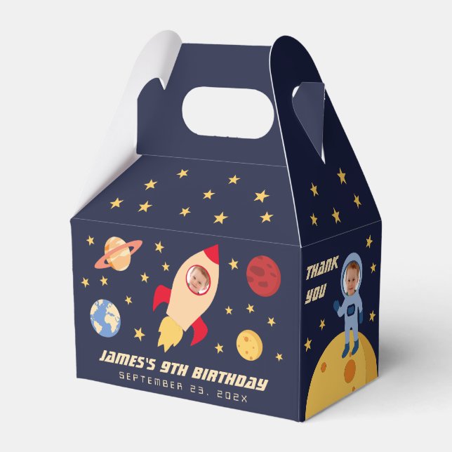 Space Birthday Planets Stars Astronaut Boy Photo  Favor Boxes (Front Side)