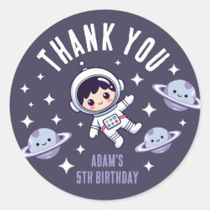 Space Birthday Thank You   Cute Astronaut Galaxy  Classic Round Sticker
