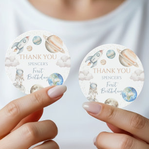 Space Birthday Thank You Galaxy Rocket Favor Classic Round Sticker