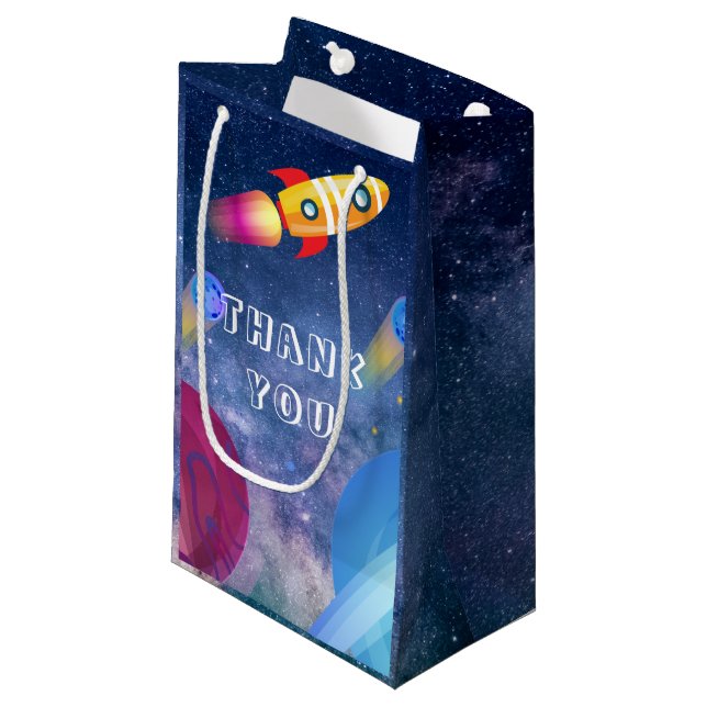 Space Birthday Thank you Personalized Small Gift Bag (Front Angled)