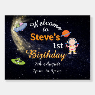 Space Birthday Welcome & Exit Sign Board – 2-in-1 