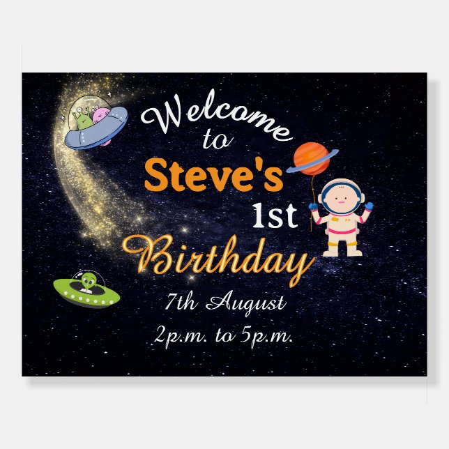 Space Birthday Welcome & Exit Sign Board – 2-in-1  (Front)