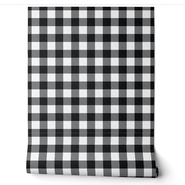 Space Black Gingham Check Buffalo Plaid Wallpaper (Unrolling)