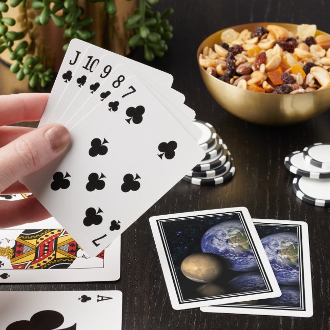 Space Black Red Blue Mars Earth Photo Collage Poker Cards (In Situ)