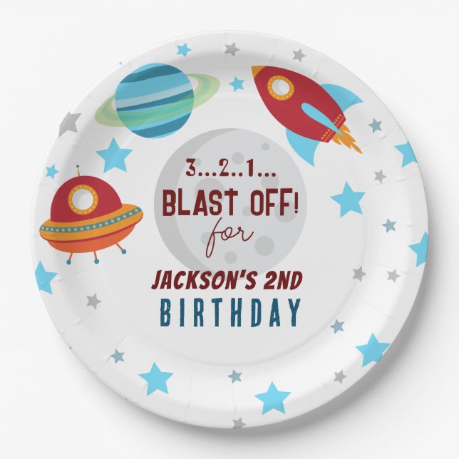 Space Blast Off 2nd Birthday  Paper Plates (Front)