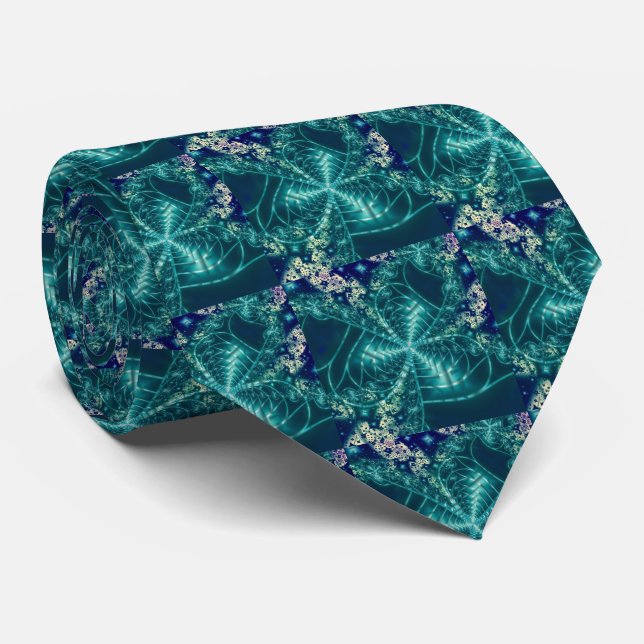 Space | Blue and White Fractal Art Neck Tie (Rolled)