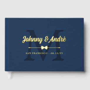 Space Blue Gold Bowtie Monogram Gay Wedding Foil Guest Book