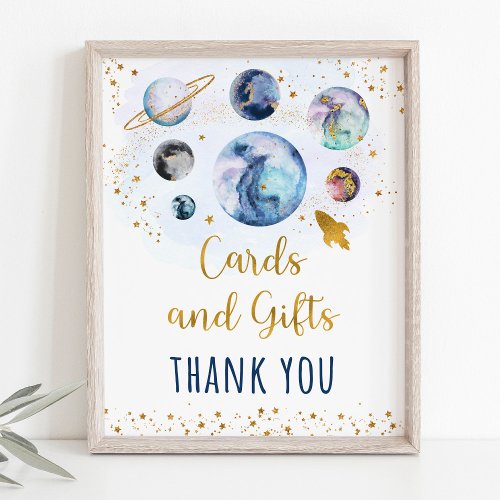 Space Blue Gold Cards  Gifts Birthday Sign