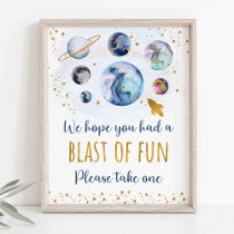 Space Blue Gold Party Favor Birthday Sign