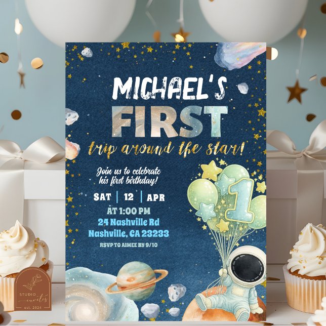 Space Boy 1ST Trip around the sun Birthday Invitat Invitation (Creator Uploaded)