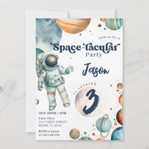 Space Boy Astronaut Blue Birthday Invitation