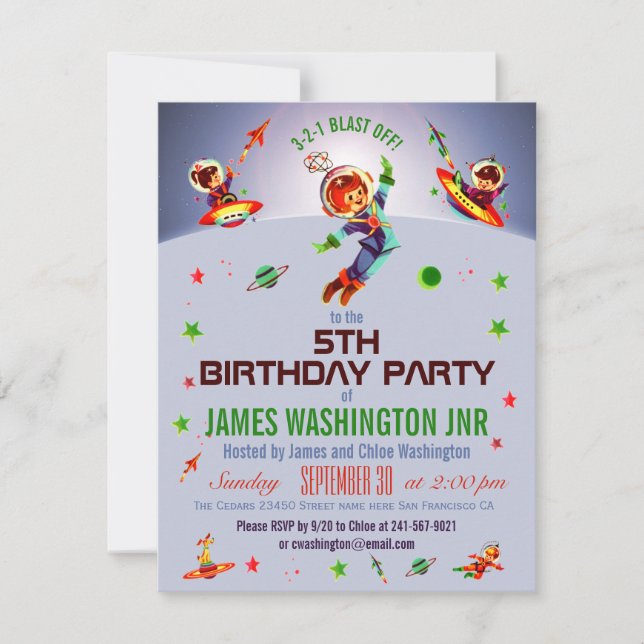 Space Boy's 5th Birthday Party Invitation (Front)