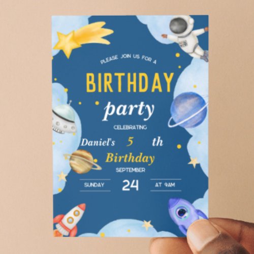 Space  bright invitation card for boys birthday