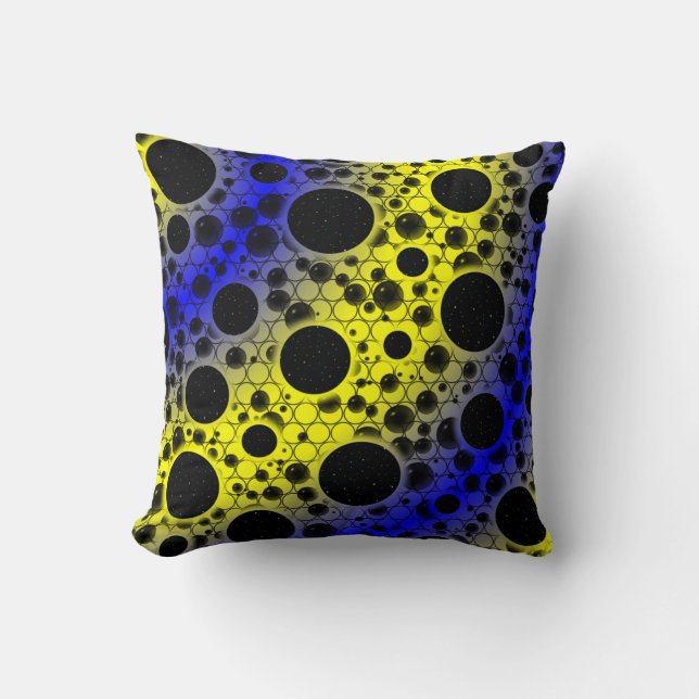 Space Bubble Spots - Yellow/Blue Throw Pillow (Front)