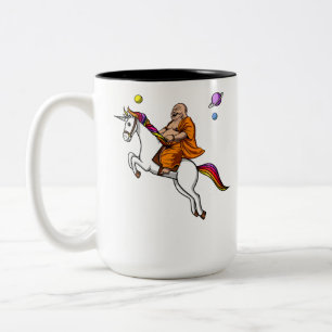 Space Buddha Riding Magical Unicorn Cosmic Two-Tone Coffee Mug