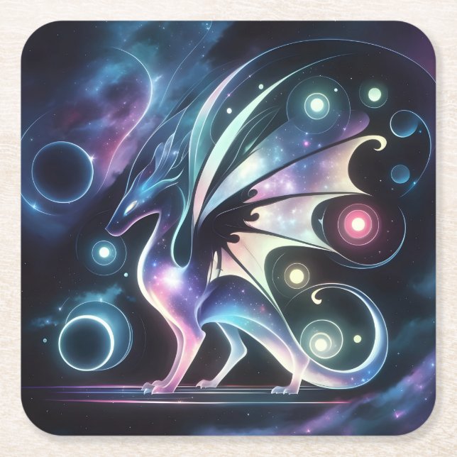 Space Butterfly Dragon  Square Paper Coaster (Front)