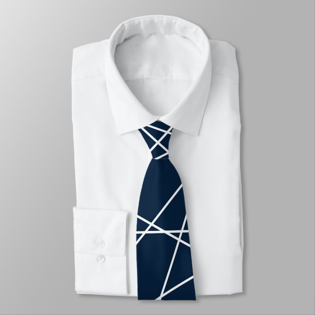 Space Cadet Blue Geometric Pattern Lines Neck Tie (Tied)