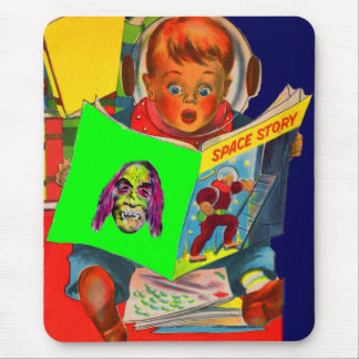 space cadet boy reading sci fi book mouse pad