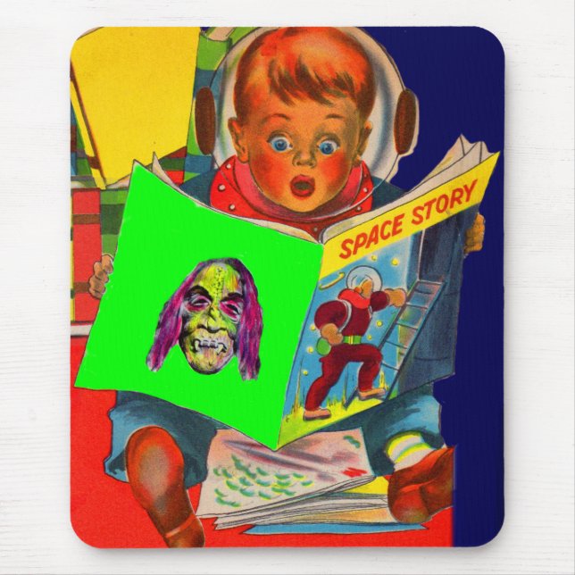space cadet boy reading sci fi book mouse pad (Front)