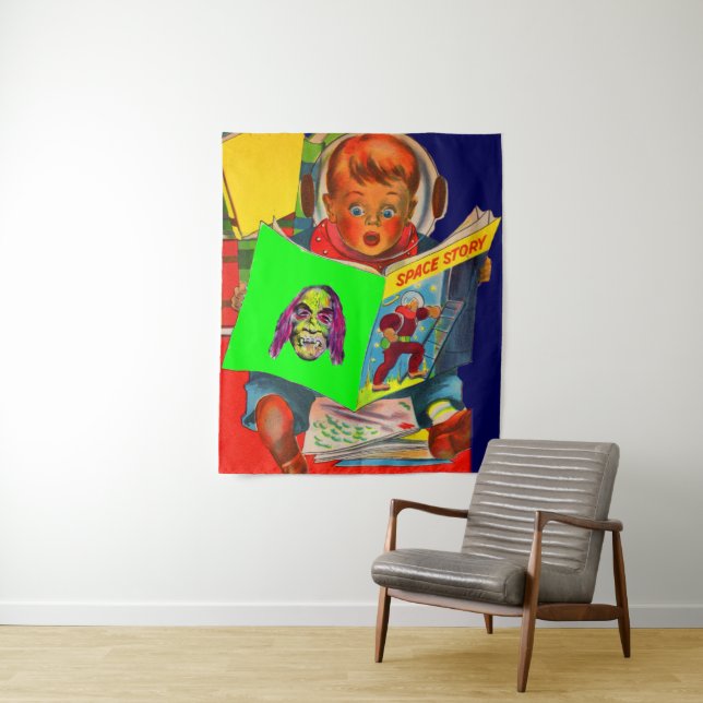 space cadet boy reading sci fi book tapestry (In Situ)