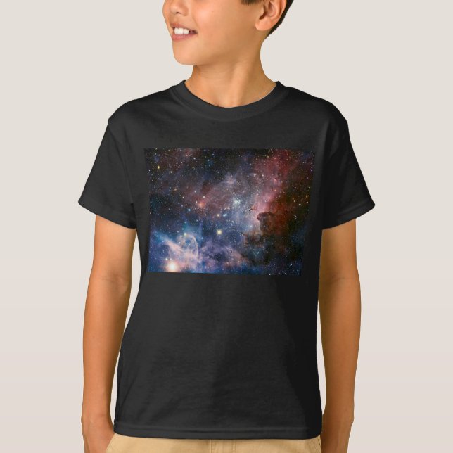 Space Carina Nebula in Red & Blue Hubble Telescope T-Shirt (Front)