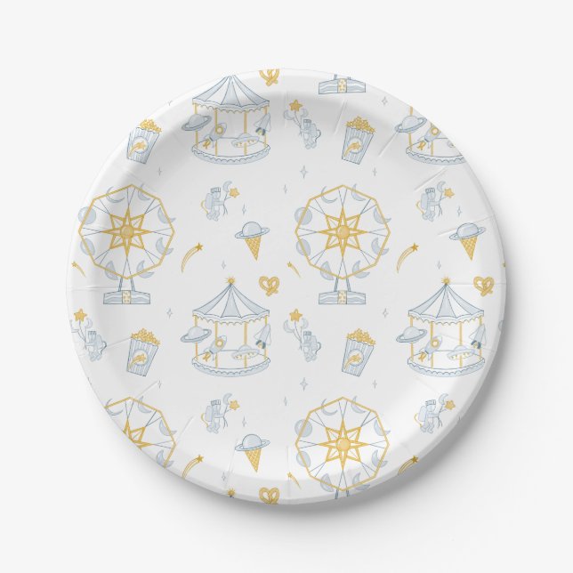 Space Carnival Over the Moon Baby Shower Paper Plates (Front)