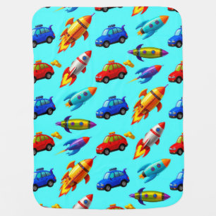 🚗🚀 Space Cars Stars Nursery Decor ✨ Baby Blanket