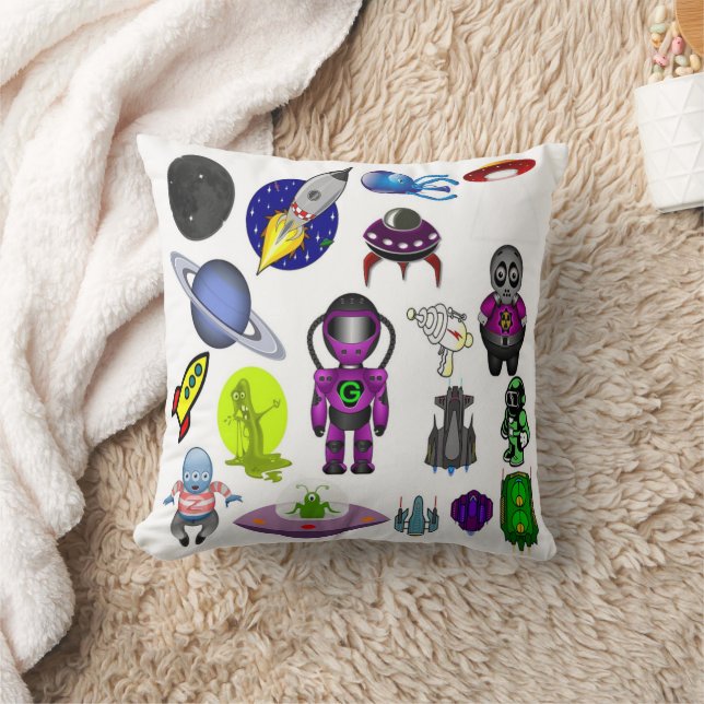 Space Cartoon Throw Pillow (Blanket)