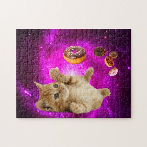 Space cat and the flying donuts jigsaw puzzle
