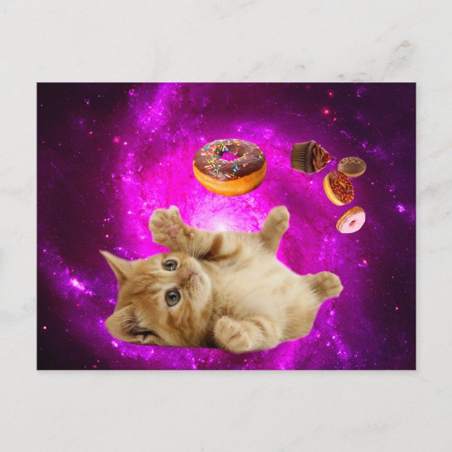 Space cat and the flying donuts postcard (Front)
