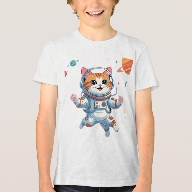 Space Cat Astronaut T-Shirt – Funny Cosmic Kitty  Tri-Blend Shirt (Front)
