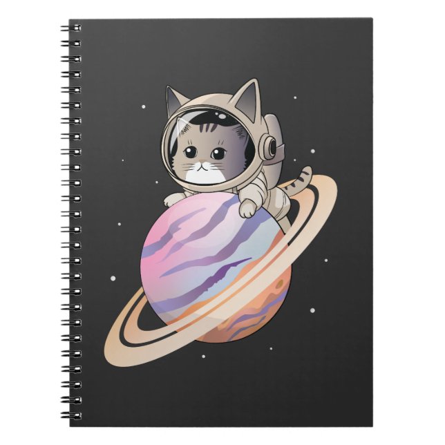 Space Cat Astronaut with Planet Saturn Notebook (Front)