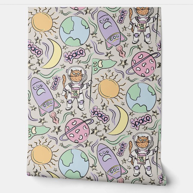 Space Cat - Cat Doodles - Astronaut Animals Wallpaper (Unrolling)
