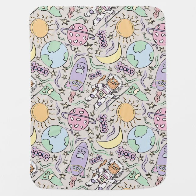 Space Cat - Cat Doodles - Light beige Baby Blanket (Front)