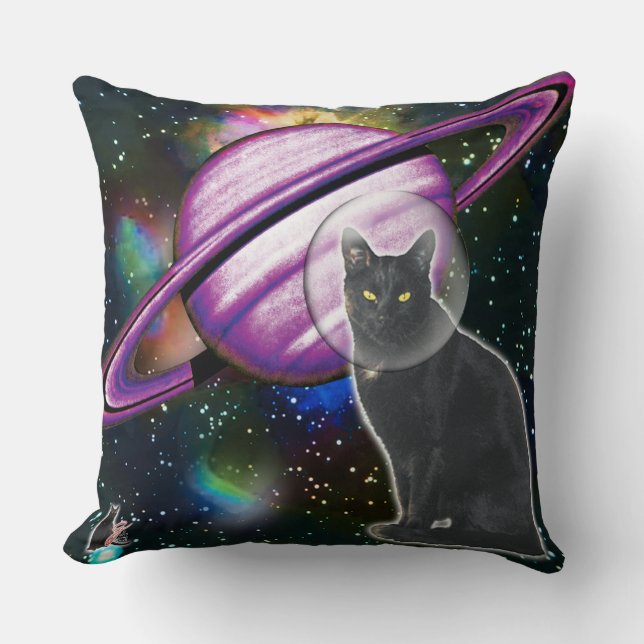 Space-Cat Cosmo Throw Pillow (Front)