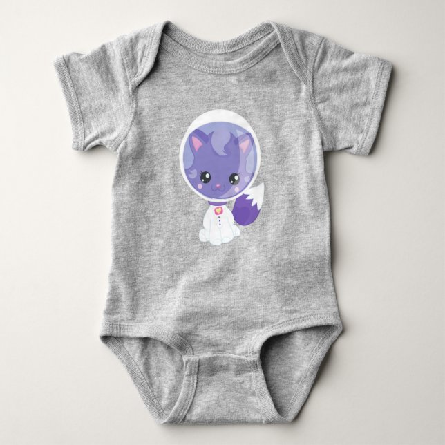 Space Cat, Cute Cat, Astronaut, Cosmonaut, Space Baby Bodysuit (Front)